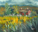Red Barn with Goldenrod